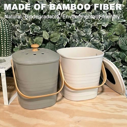 Compost Bin, LALASTAR Compost Bin Kitchen Counter with Lid, Made of Sustainable Bamboo Fiber, Odorless Indoor Compost Bin, 1 Gallon, Cream, Square - color: Cream-Square