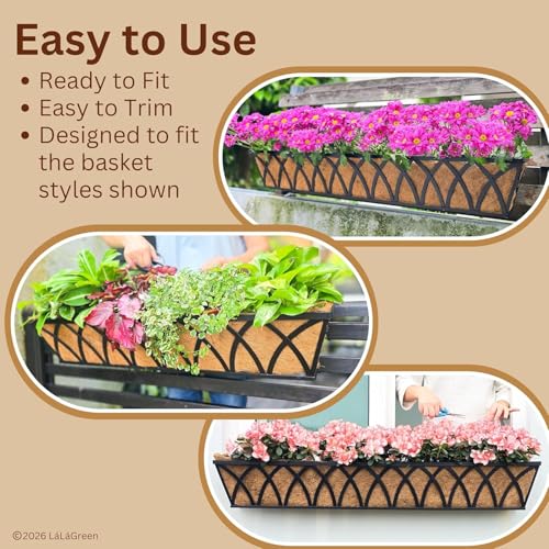LaLaGreen 36" (4 Pack, Rectangular) Coco Liners for Window Box Planter–Extra Large Trough Coconut Coir Replacement for Hanging Basket, Flower Pot, Garden Outdoor Use–Multi Sizes Multiple Sizes&Shapes - size: 36'' x 4 pack