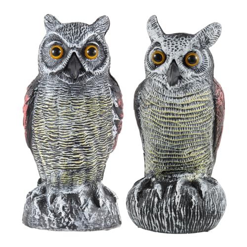 Hedoc 2 Pack Fake Owl Decoys to Scare Birds Away from Gardens and Rooftop, Long-Eared Owl Bird Deterrents, Nature Scarecrow Plastic Owls Pest Repellent, Owl Statue for Garden Decor, Yard Decoration - style: Long-Eared Owl