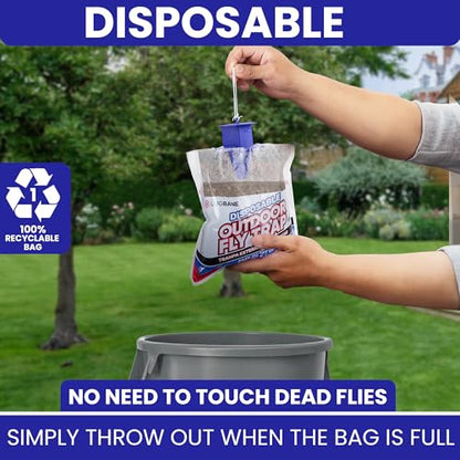 Fly Traps Outdoor Fly Trap for Patio. 4 Non-Toxic Pre-Baited Flies Bags Outdoor Disposable. Hanging Bug Catchers for All Filth Flies Killer for Outside Bug Control in Yard Horse Ranch Trash Can. - size: 4pk