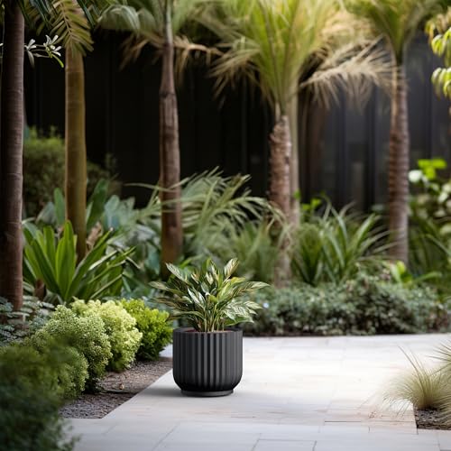Kante Small Round Pedestal Black Concrete Planter 11" Dia, Outdoor - color: Black, size: 11"w x 9.8"h