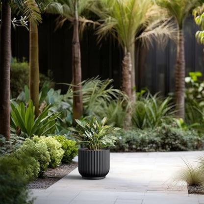 Kante Small Round Pedestal Black Concrete Planter 11" Dia, Outdoor - color: Black, size: 11"w x 9.8"h