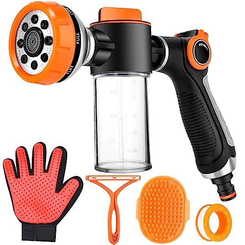 Dog Washing Hose Attachment Upgrade 8-in-1 Sprayer, Grooming Glove & Brush