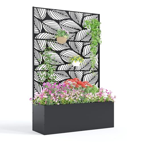 Garvee 71"x47"x16" Metal Planter Box with Trellis for Climbing Plants Vines - color: Birch Leaf, size: no Wheel