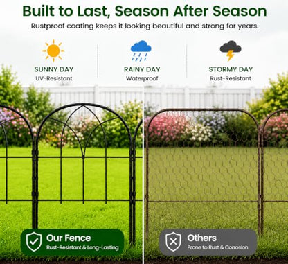 Decorative Garden Fence, 10.5 ft No Dig Flower Bed Border, 10 Pack - size: 10 Arched Panels-10.5ft(L)x16.54in(H)