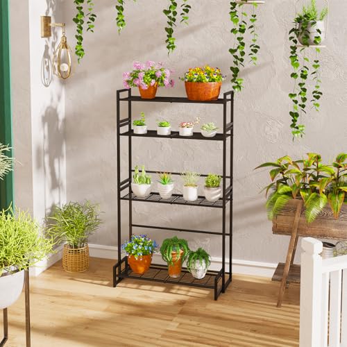 Garden 4 you 4 Tier Metal Stackable Plant Stand, Flower Pot Holder - color: Black, size: 27.5"L x33"W x 23.6"H