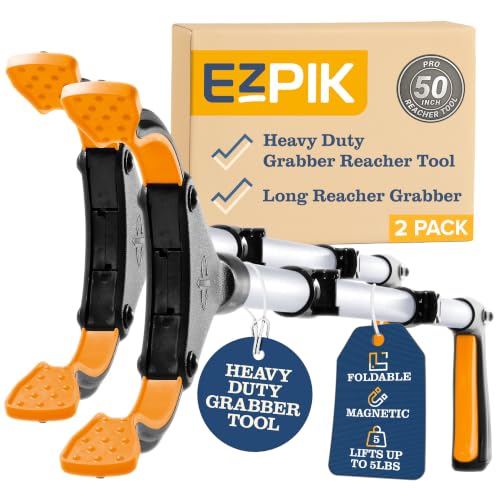 New 2026 EZPIK Pro 50" Foldable Grabber Reacher Tool for Seniors - Grabbers for Elderly Reaching Tool Heavy Duty Pickup Trash Picker Upper Equipment - Claw Grabber Stick for Reaching Aids, 2-Pack - color: Silver, size: 50'' - 2 PK