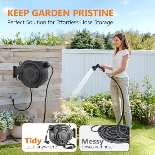 wikiwiki Retractable Garden Hose Reel, 1/2" x 100FT, Auto Rewind Wall Mount - size: 1/2 in 100 ft