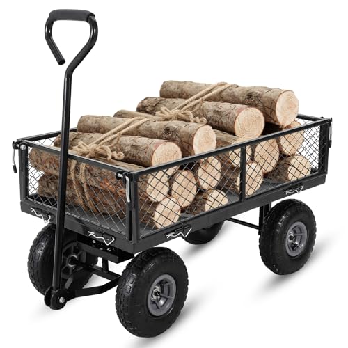 Steel Garden Cart, 440 Lbs Utility Wagon with Removable Liner-Black - color: Black