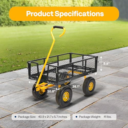 VIVOHOME Heavy Duty 880 Lbs 4.5 Cu Ft Mesh Steel Garden Cart Utility Wagon - color: Black