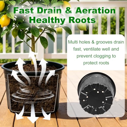 JERIA 30-Pack 5 Gallon Flexible Plant Nursery Pots,Thickened Soft Plastic Seedling Pots,Seed Starting Pot Flower Plant Container for Succulents，Seedlings - size: 5Gallon 30P