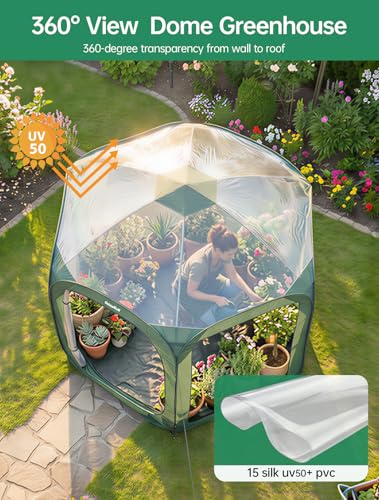 Porayhut Pop up Greenhouse Tent,Portable Large Walk-in Plant House 10’X10’ ,Indoor Outdoor Gardening Plant Sunshine Room with PVC Mesh Cloth Cover for Protecting Plant from Cold Frost & Birds - style: 90.6"Tall Green Greenhouse