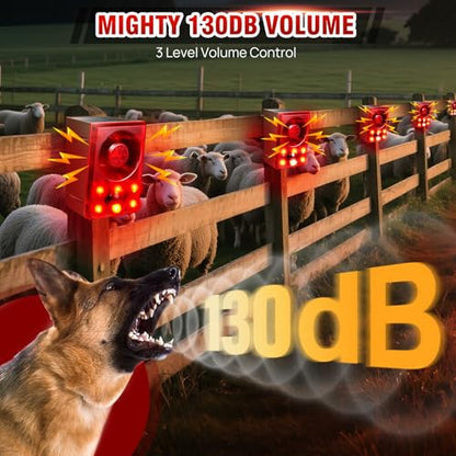 Solar Outdoor Motion Sensor Alarm, Dog Barking&Gunshot Sound,130db Loud - color: Red+Brown