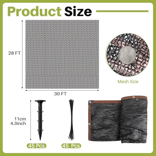Koi Pond Netting Kit 28 x 30ft, Heavy-Duty Pe, Bird Deer Fence Netting, Durable Net Cover for Leaves, Protect Fish from Blue Heron Bird, Cats & Predators, Stakes & Ties Included - size: 28 x 30ft
