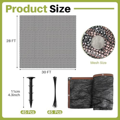 Koi Pond Netting Kit 28 x 30ft, Heavy-Duty Pe, Bird Deer Fence Netting, Durable Net Cover for Leaves, Protect Fish from Blue Heron Bird, Cats & Predators, Stakes & Ties Included - size: 28 x 30ft
