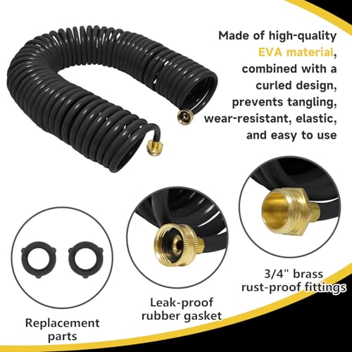 Coil Hose,3/8" EVA Coil Garden Hose 50 FT,Curly Water Hose - color: Black, size: 50FT