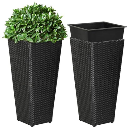 GIANTEX Tall Planters Set of 2, 24”H Tapered Rattan Planter, Black - color: Black, size: 11''x11''x24''