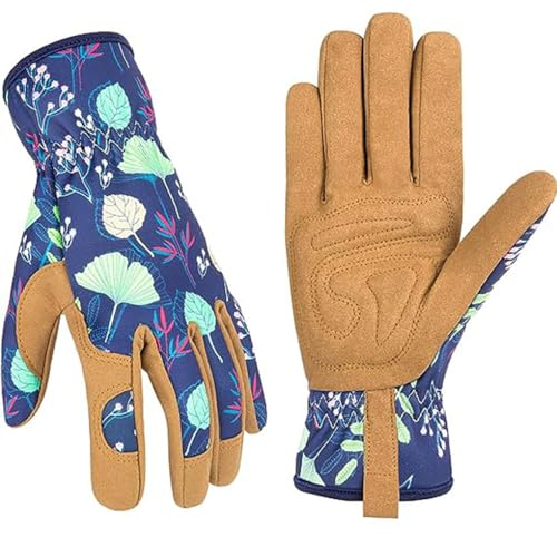 Women's Leather Gardening Gloves, Breathable Thorn-Proof Yard Work Gloves for Digging&Planting - size: Large