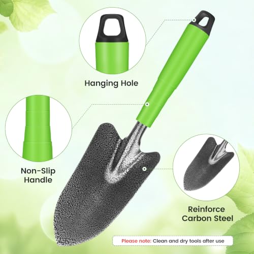 Gardening Tools Garden Tool Set 7 Pack with Ergonomic Non-Slip Handle, Includes Trowel, Hand Weeder, Hand Hoe, Small Rake, Heavy Duty Gardening Kit Garden Tools for Women Gardening Gifts for Birthday