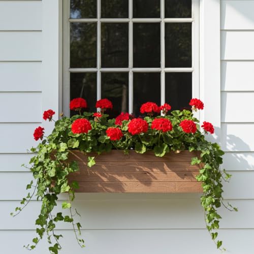 Handmade Rustic Cedar Herb Window Planter Box – Wooden Window & Railing Planter for Indoor or Outdoor Use, Made in USA (24") - size: 24 inch