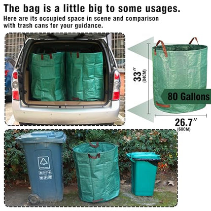 Gardzen 3 Pack 80 Gallon Garden Waste Bags Reusable Heavy Duty - size: 80 Gallon - 3 Pack