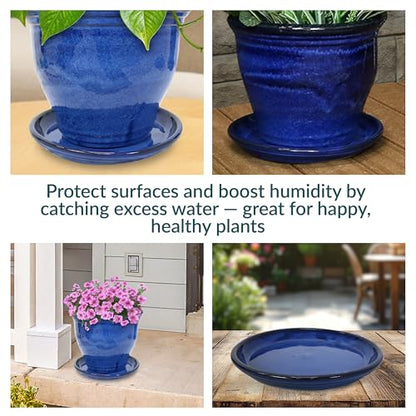 Sunnydaze 12" Ceramic Plant Saucers for Planters, 2pk, Imperial Blue - color: Imperial Blue, size: 12 in