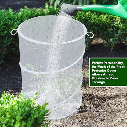 4 Pack Pop up Plant Covers Tent from Animals, 20"H X 13"D Insect Barrier Mesh Plant Guard Cover Net White Garden Plant Protectors Mini Greenhouse Plant Protection Cage with Stakes for Outdoor Plants - color: White