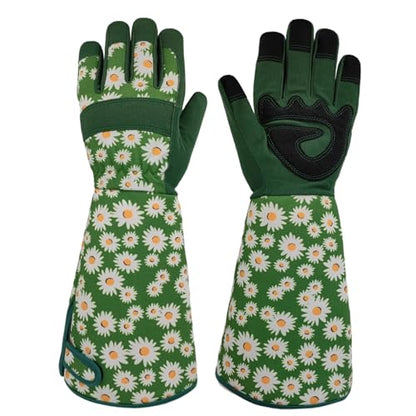 Thornproof Rose&Cactus Gardening Gloves,Gauntlet Garden Glove,Gifts - color: Green Daisy, size: Large