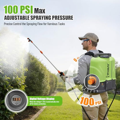 VAXMAY Battery Powered Backpack Sprayer 3.2 Gallon, 100 PSI Electric Garden Sprayer Compatible with DeWalt 20V Battery, Weed Yard Sprayer with 2 Wands, 5 Nozzles, 2.0 Ah Battery & Charger Included - size: 3.2 Gallon