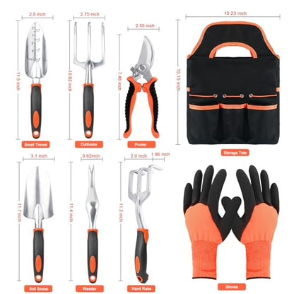 Hand Rake Garden Tool, Heavy Duty Hand Cultivators for Gardening + Garden Tools Set, 8 Piece Gardening Tools Set
