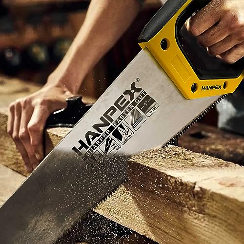 Hanpex 14" Pro Hand Saw, 11 TPI Fine-Cut Handsaw - Sharp Manual Saw Idea for Cutting Wood, Sawing, Gardening, Trimming, Plastic Pipe, Drywall