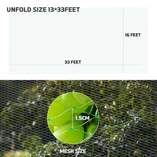 16 x 33ft Garden Netting, Bird Netting Strawberries Cover for Plants, Fruit, Vegetables,Seedlings with 100 PCS of Zip Ties - size: 1pack16x33ft