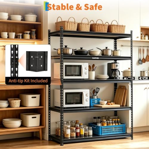 Heavy Duty 5-Tier Storage Shelves, 2204 lbs, 72" H x 48" W x 24" D - size: 72" H x 48" W x 24" D