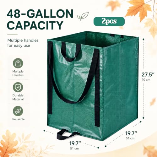 2Pack 48-Gallon Reusable Yard Waste Bags,Leaf Collector Bags with Handles