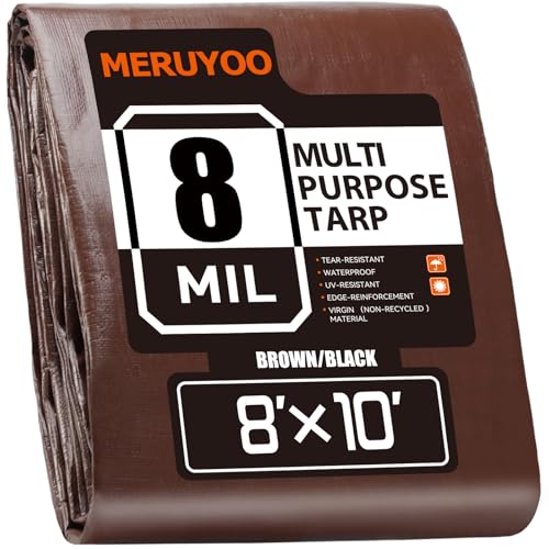 8x10 Tarp 8 Mil Waterproof Tarp Multipurpose Poly Tarpaulin Brown/Black - color: Brown/Black, size: 8x10