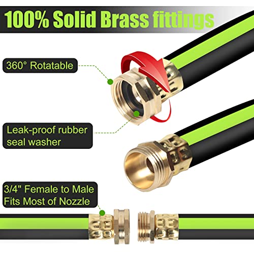 Kink Free Garden Hose 25ft 5/8", Heavy Duty Hybrid Water Hose, Ultra Durable Flexible Rubber Hose with Sprayer Nozzle,Leakproof Yard Outdoor Hose with Brass Solid Connector - size: 25FT