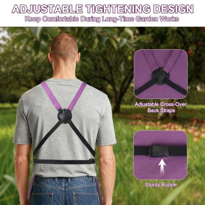 Garden Apron,Harvest Aprons with Drawstring Bag and Pockets for Women and Men,Canvas Fruit Picking Apron - color: Purple