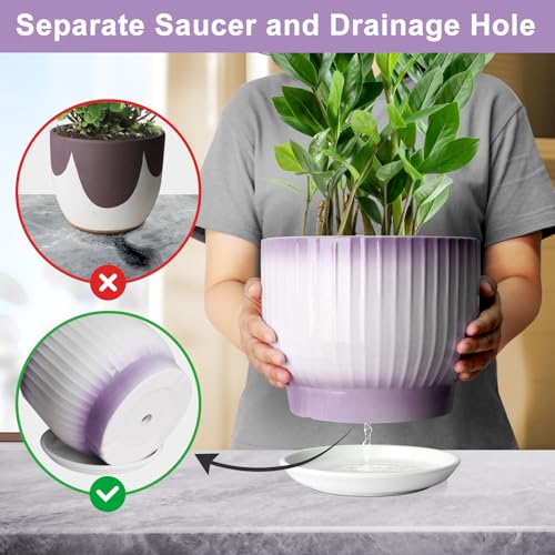 8 Inch Ceramic Plant Pot,Purple + White - color: Purple + White, size: 8 Inch(1 PCS)