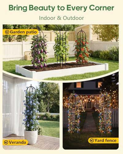 2 Pack 6.2ft High Adjustable Garden Trellis for Climbing Plants, Black