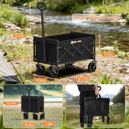 Blomoba Folding Wagon Cart with Wheels, 220lbs Utility Wagon Cart, Black - color: Black, size: Medium Without Tailgate