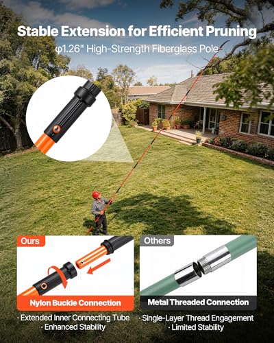 VEVOR Manual Pole Saw, 7.3-27 ft Extendable Tree Pruner, Sharp Steel Blade and Scissors High Branches Trimming, Branch Trimmer with Lightweight 8 Fiberglass Handles, for Pruning Palms and Shrubs