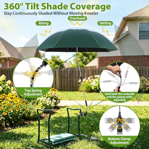 Garden Kneeler Umbrella, 42” Large Clip on Umbrella with Metal Clamp,UPF50+ Sun Protection,360°Swivel,Folding Garden Umbrellas for Garden Bench Kneeler Seat,Outdoor Gardening Shade - color: Dark Green