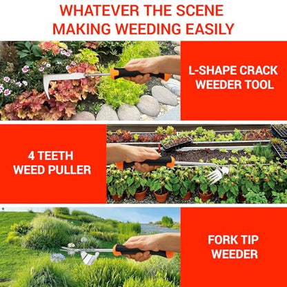 Heran ‌2026 Weed Puller Tool, 3 Pcs Garden Hand Weeder Set – Stainless Steel Manual Weeder Tool with Ergonomic Handle, Crack & Crevice Weeding Tools for Gardening