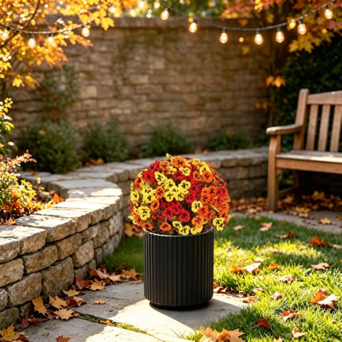 24" Artificial Fall Pansy Flowers for Outdoors, Faux Topiary Potted Plants - color: Pansy Yellow-orange-red