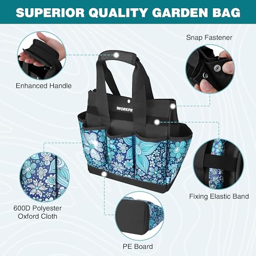 WORKPRO Garden Tool Bag, 9 Pockets Gardening Bag - color: Floral Blue