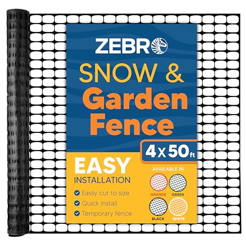 ZEBRO 4' x 50' Black Plastic Garden Fence Roll – Standard Duty Safety Netting for Snow, Poultry, Deer, Dogs – Reusable Outdoor Barrier for Yard, Landscaping, Animal Protection - color: Black, size: Standard-Duty 4' x 50'