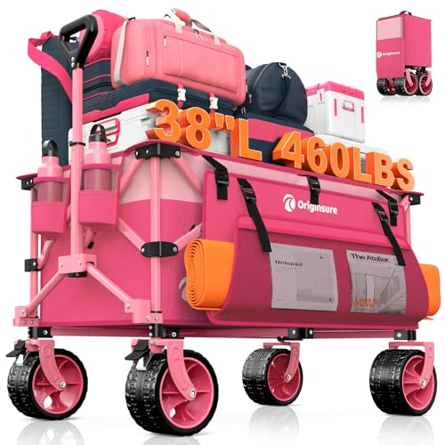 Originsure 220L Collapsible Beach Wagon Cart with Big Wheels, 460lbs, Pink - color: Pink