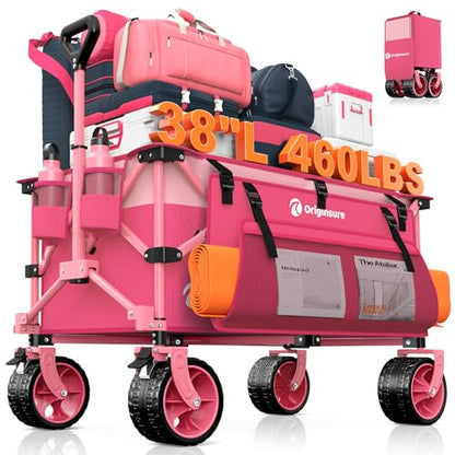 Originsure 220L Collapsible Beach Wagon Cart with Big Wheels, 460lbs, Pink - color: Pink