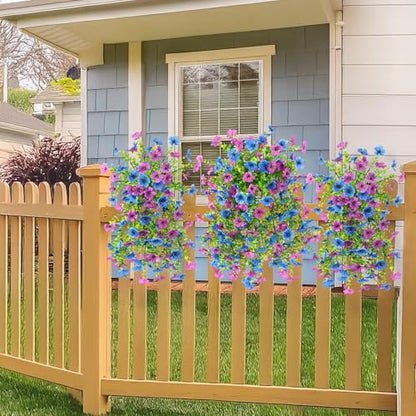 INQCMY 2 Pcs Artificial Fake Hanging Flowers for Outdoors UV Resistant - color: Purple Blue