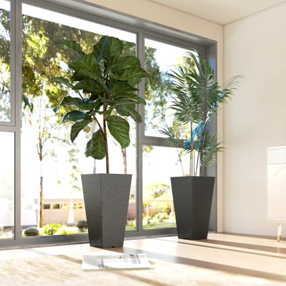 Outsunny 23 Inch Tall Planters for Outdoor Plants Set of 2, Black - color: Black